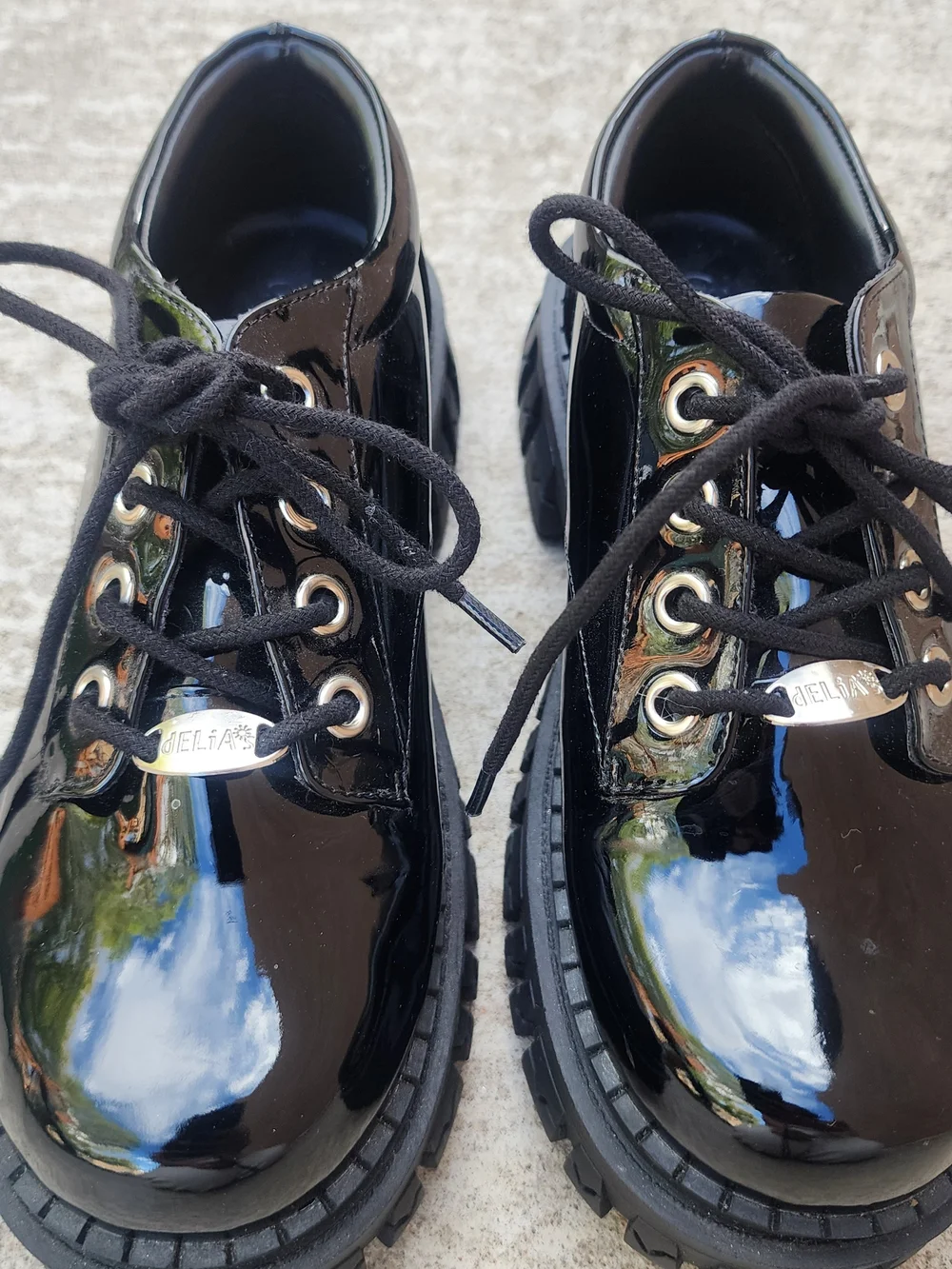 dELIA*s By DollsKill Onyx Teen Craft Chunky Oxford Platform Black Patent, Sz 8